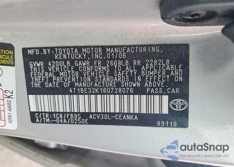 2006 Toyota Camry Le from USA, damaged, VIN 4T1BE32K16U728076